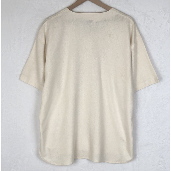 VTG SOSTANZA 100% Silk Top Women's Sz XL Button Up Textured V-Neck Short Sleeve - Picture 2 of 8